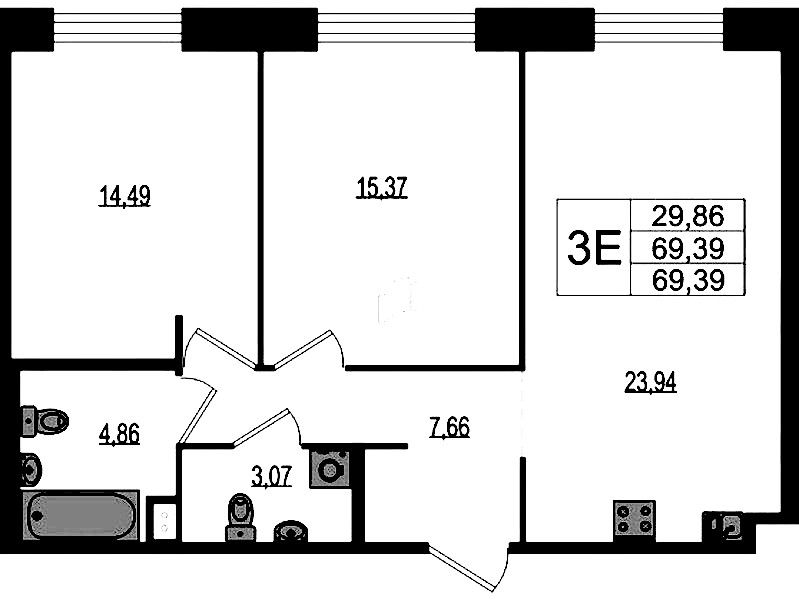 2-комнатная квартира 69.39 м², 2/4 эт., ЖК «Ranta Residence»